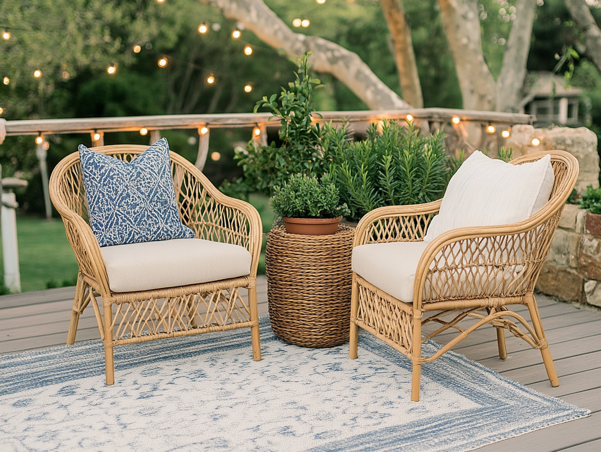 Warm outdoor patio with string lights and inviting seating