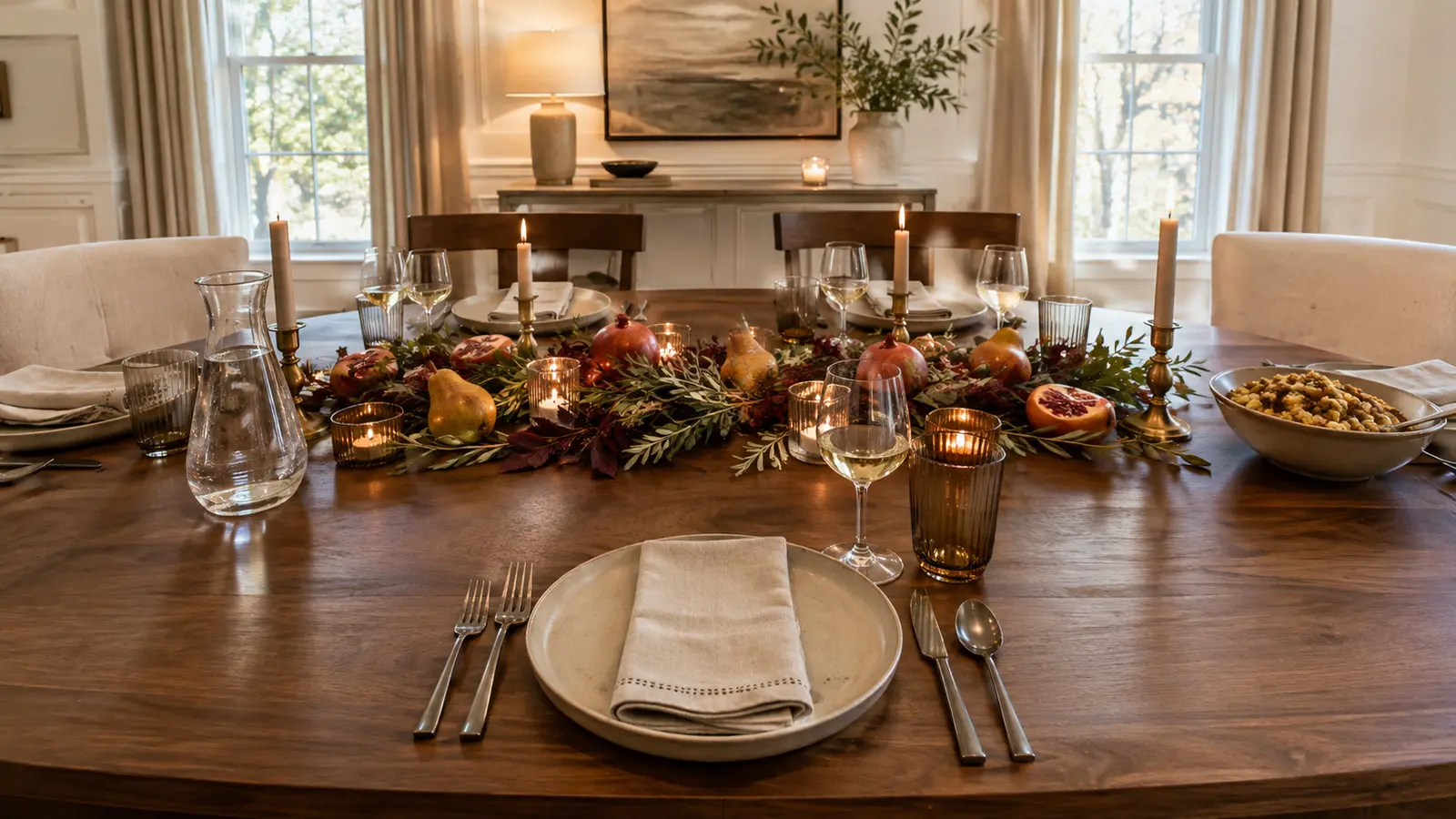 A view from a middle seat checking the sightline across the table past the centerpiece